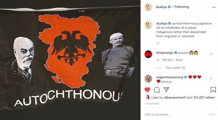 Dua Lipa i bën krenar gjithë shqiptarët, e poston flamurin “Autochthonous” për 48 milion ndjekësit e saj