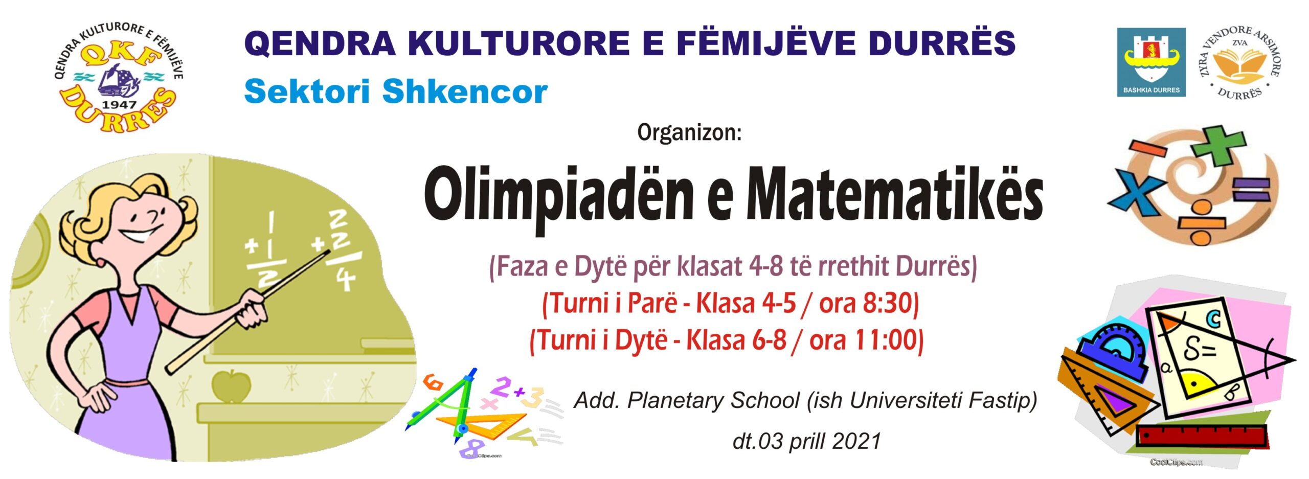 “Qendra Kulturore e Fëmijëve “organizon fazën e dytë të Olimpiadës së Matematikës